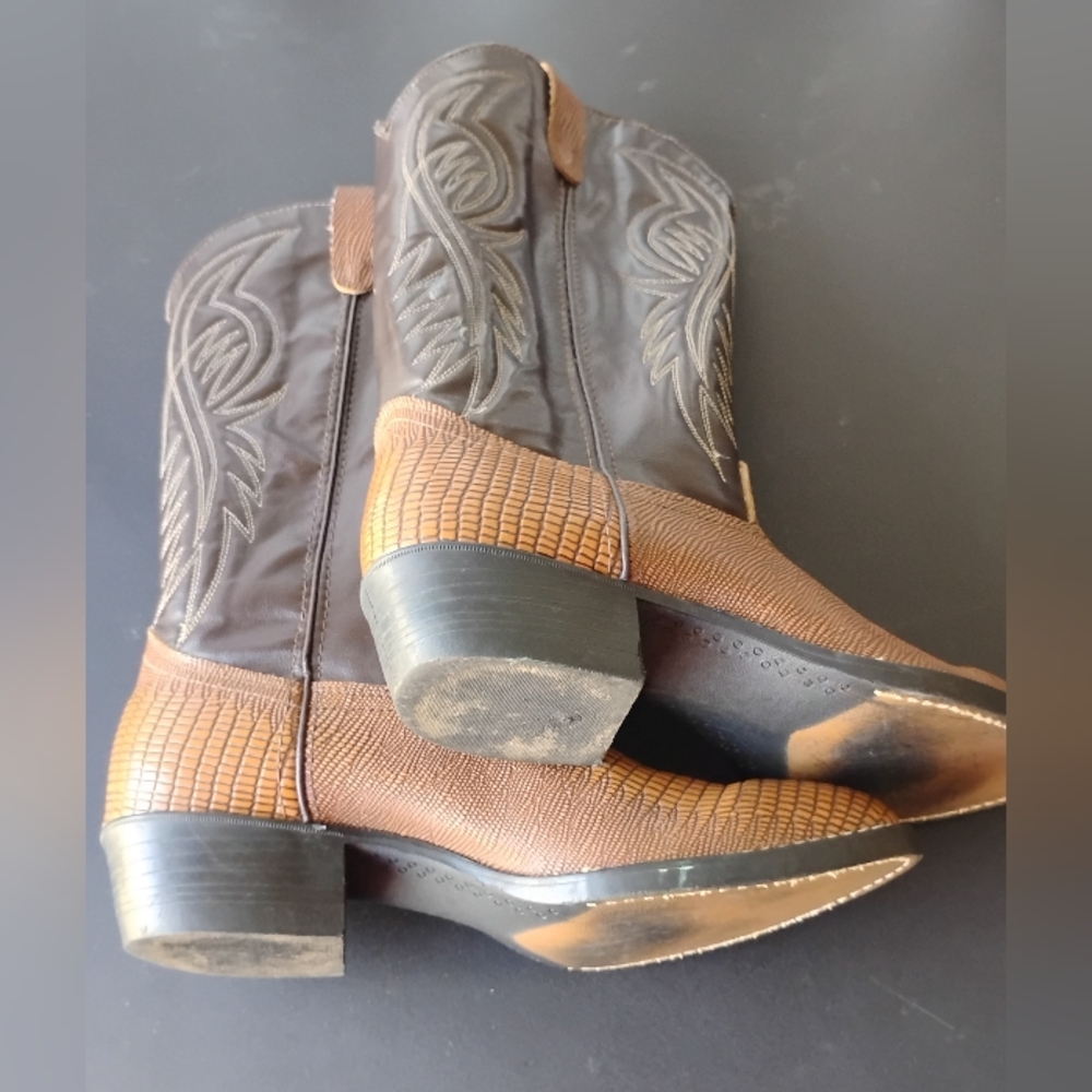 Bronco Boots 10.5 D Men's Western Cowboy Brown Lizard Skin - Picture 8 of 16